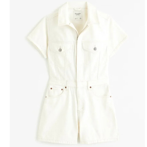 Abercrombie & Fitch Denim Romper Cream  White Size Small - Picture 2 of 9